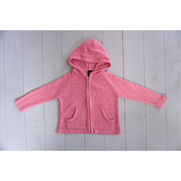 Gap Kids Pink Hooded Zip-Up Waffle-Knit Cardigan Sweater - Size XS (4) - Picture 1 of 6